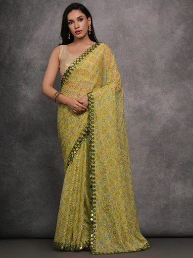 Marvelous Light Green Digital Printed Georgette Function Wear Saree